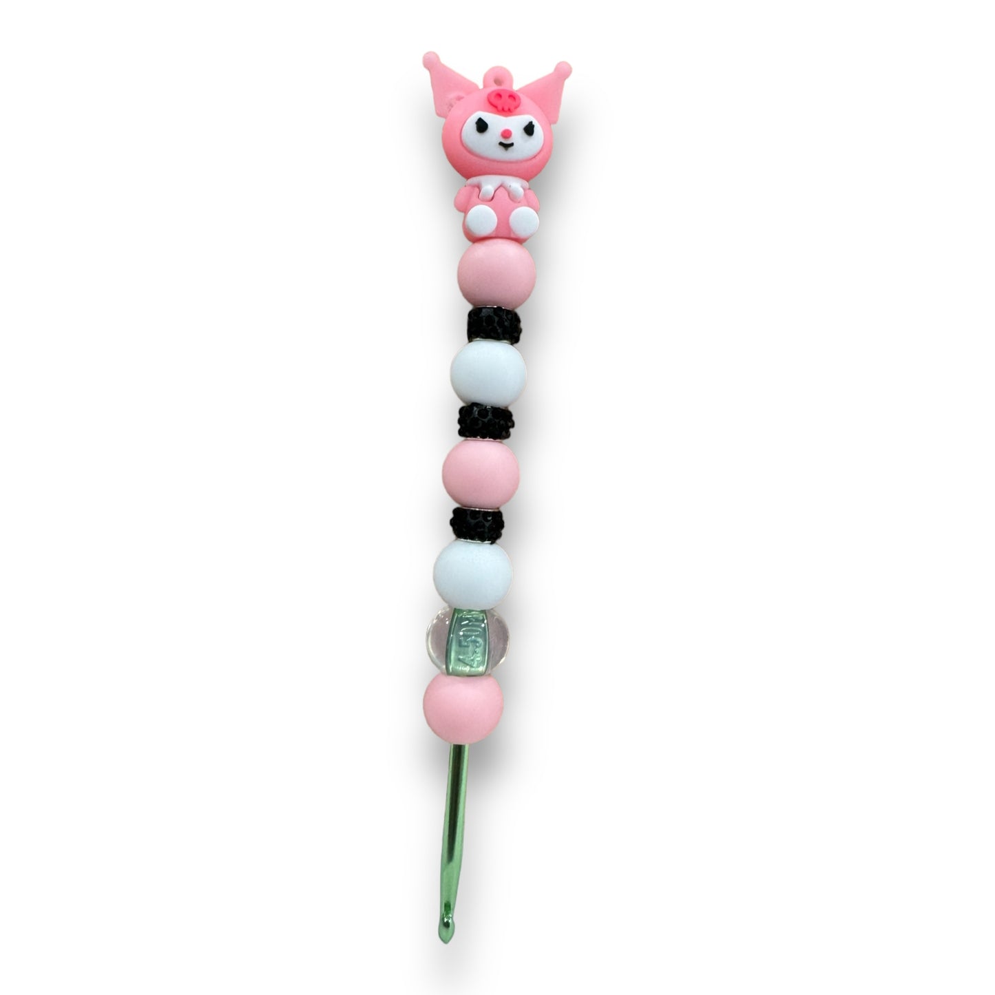 Beaded Crochet Hook w Collectible Topper- Kuromi