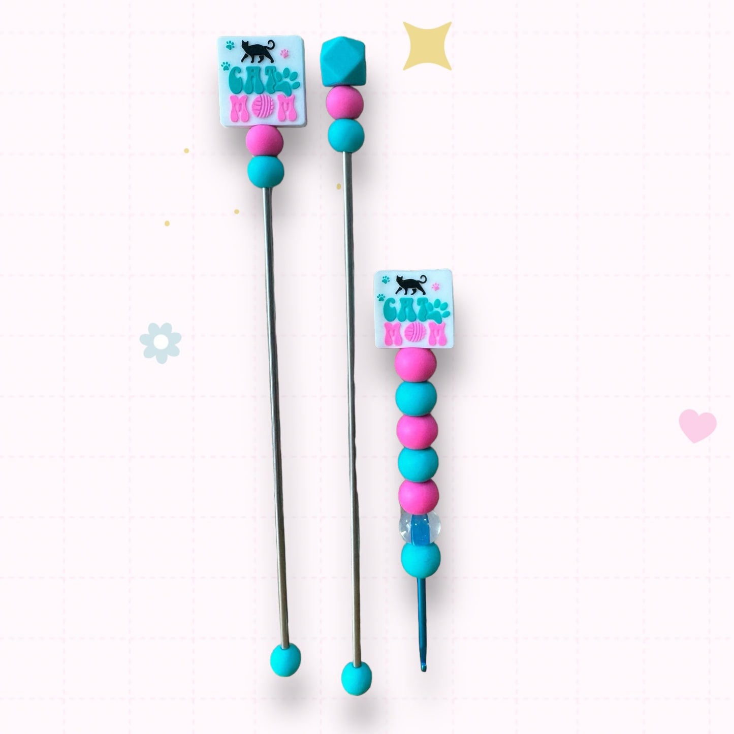 Choose Beaded Crochet Hook and/Or AmiStixTM - Cat mom Pink and Teal