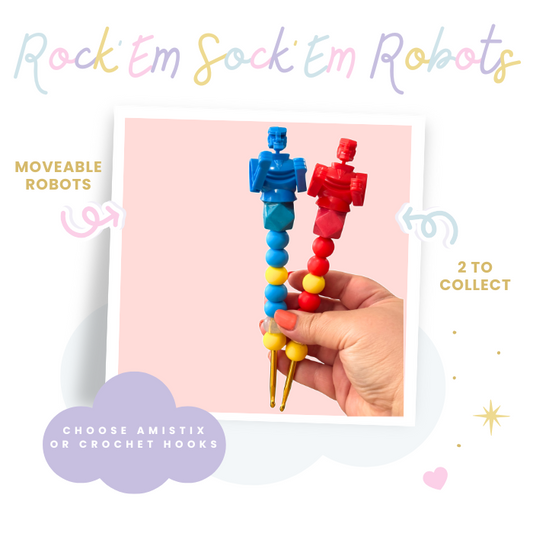 Choose Beaded Crochet Hook and/Or Amistix made with Rock'Em Sock'Em Robots