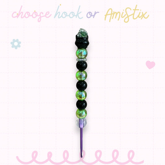 Choose Beaded Crochet Hook and/Or AmiStixTM - Black Cauldren READ DESCRIPTION