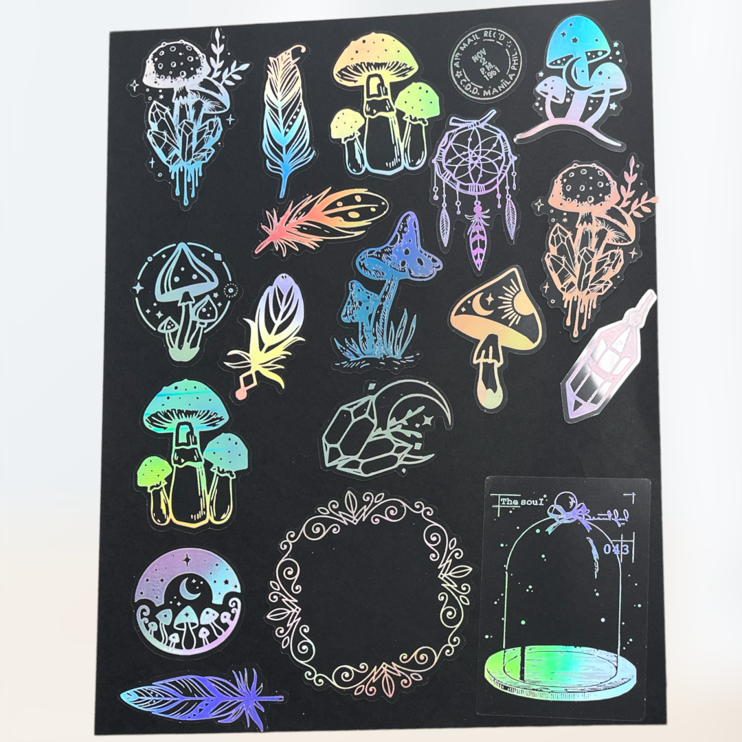 Laser Cut Mushroom Holographic stickers