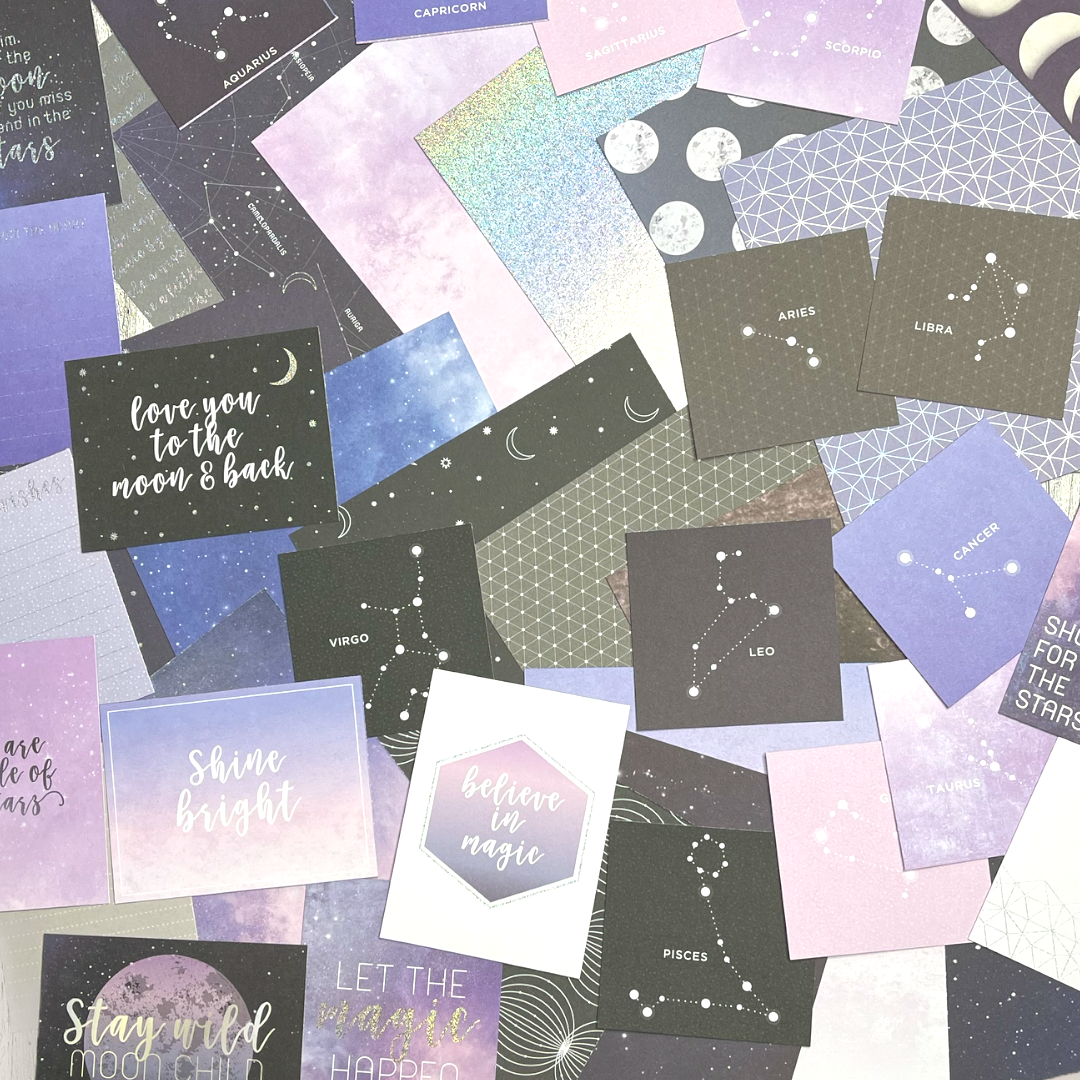 40 pc moon child scrapbooking cardstock junk journal kit