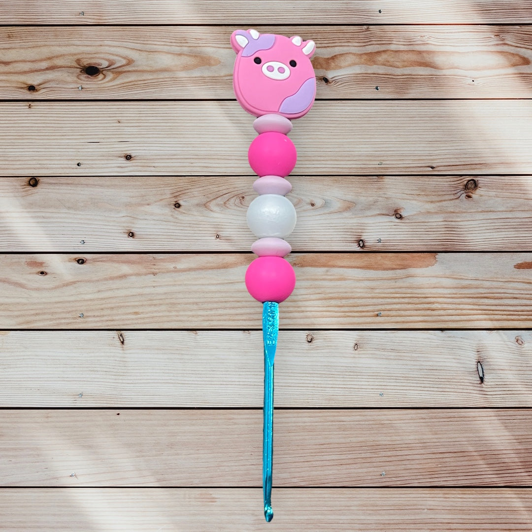 Pink Squishy Cow Crochet Hook